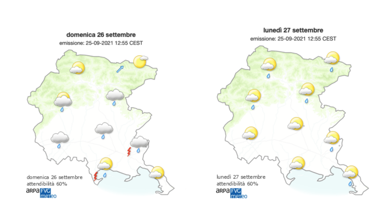 Meteo, domenica instabile con possibili piogge sparse sul Goriziano